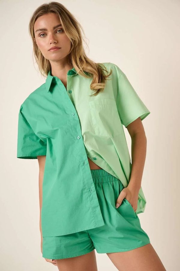 Mittoshop Color Block Short Sleeve Shirt and Shorts Set - Image 2