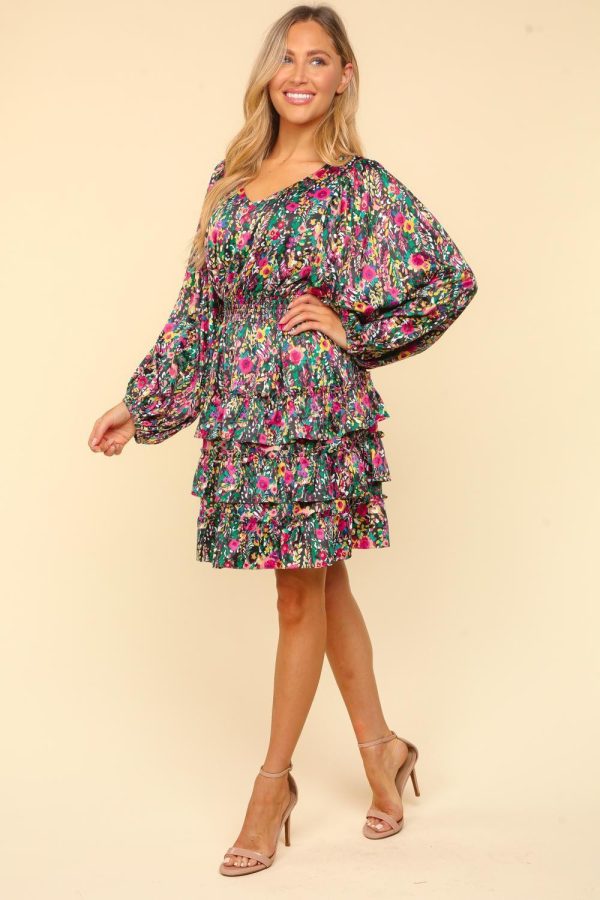 Haptics V-Neck Satin Floral Layered Dress - Image 3