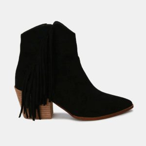 MayFair Suede Fringe Point Toe Ankle Boots