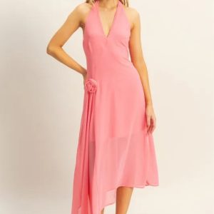 HYFVE Chiffon Halter Asymmetrical Hem Dress