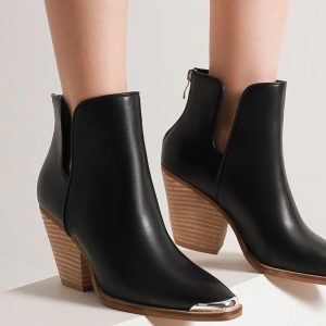 MayFair Pointed Metal-Tip Toe Block Heel Ankle Boots