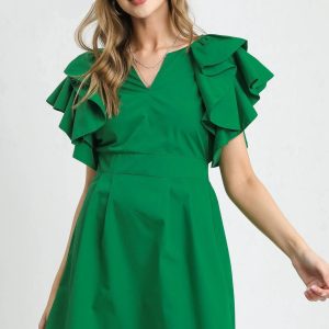 Umgee Double Ruffle Sleeve Fit and Flare Dress