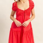 HYFVE Ruched Frill Tiered Short Sleeve Mini Dress