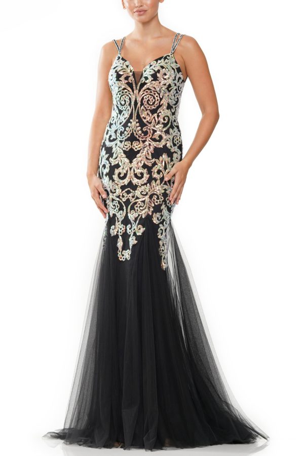 Colors Dress Sleeveless Embroidered Sequin Gown - Image 3