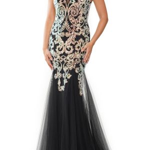 Colors Dress Sleeveless Embroidered Sequin Gown