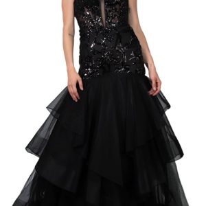 Colors Dress Embroidered Plunging Neckline Gown