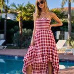 BiBi Smocked Body Off Shoulder Check Dress