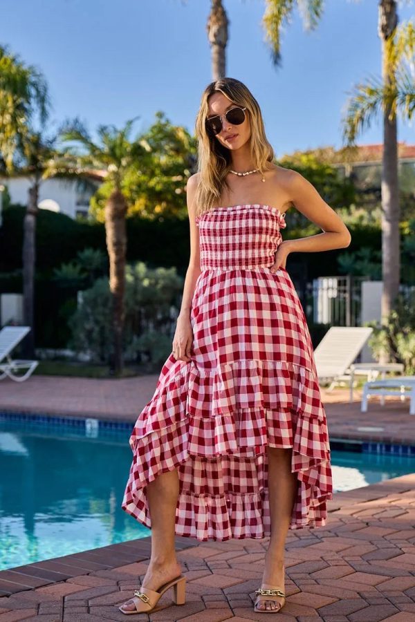 BiBi Smocked Body Off Shoulder Check Dress - Image 9