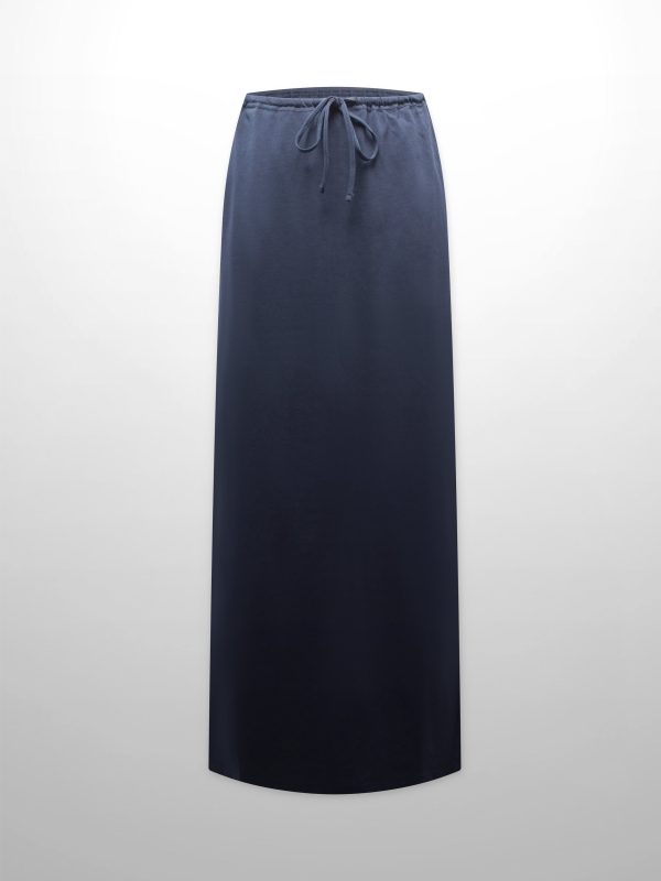 Straight Maxi Drawstring T-Shirt Skirt-Navy - Image 2