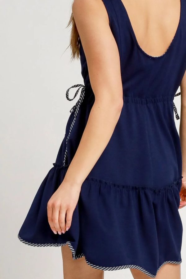 Umgee Frill Drawstring Waist Round Neck Mini Tank Dress - Image 4