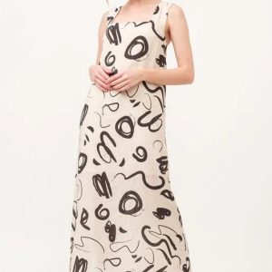 And The Why Square Neck Abstract Printed Maxi Dress