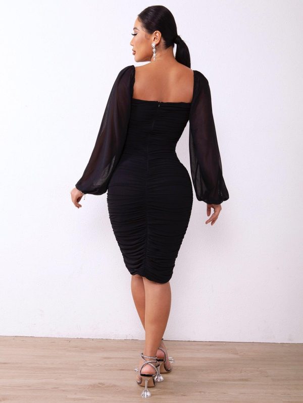Zip-Back Ruched Bodycon Dress - Image 5
