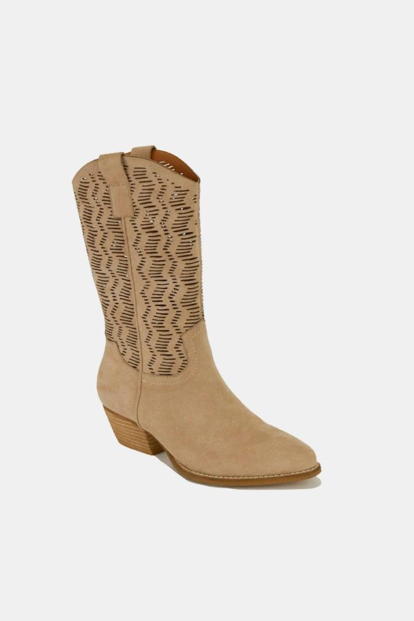 Mayfair Faux Suede Laser Cut Detail Block Heel Boots - Image 3