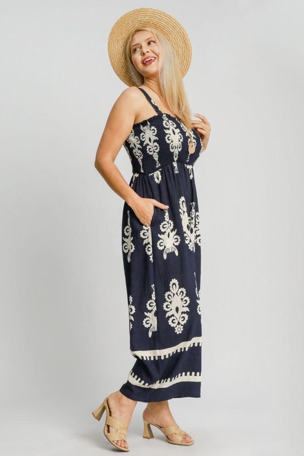 Umgee Full Size Smocked Printed Wide Leg Jumpsuit Plus Size - Image 3