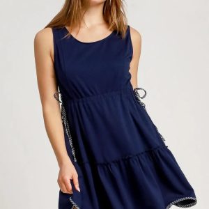 Umgee Frill Drawstring Waist Round Neck Mini Tank Dress