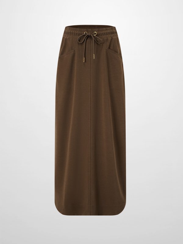Drawstring Pocket T-Shirt Skirt-Brown - Image 2