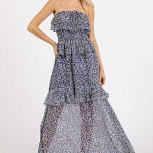 Mittoshop Ruffled Smocked Floral Halter Neck Maxi Dress