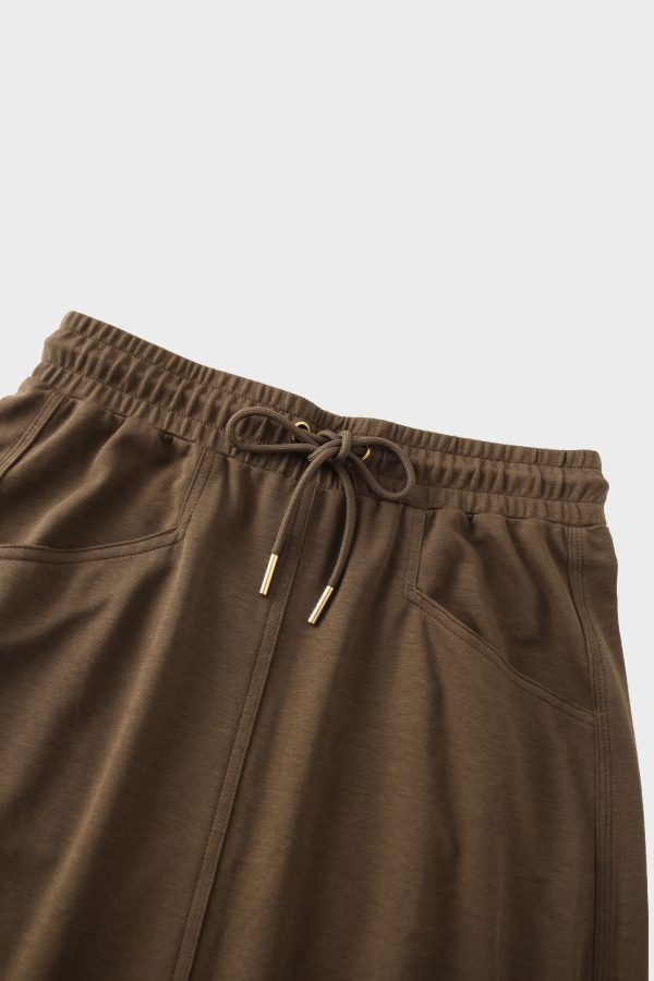 Drawstring Pocket T-Shirt Skirt-Brown - Image 4
