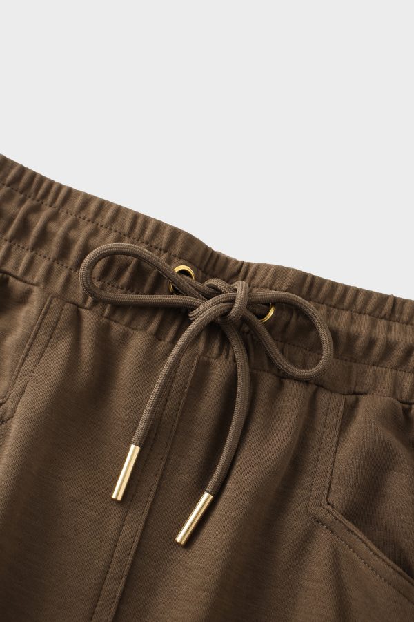 Drawstring Pocket T-Shirt Skirt-Brown - Image 5