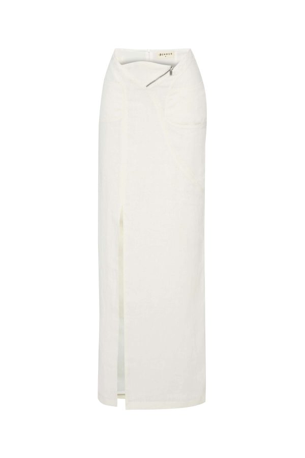 JENDUE Serena Denim Linen Skirt - White | Shop Maxi Skirts - Image 6