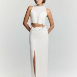 JENDUE Serena Denim Linen Skirt - White | Shop Maxi Skirts