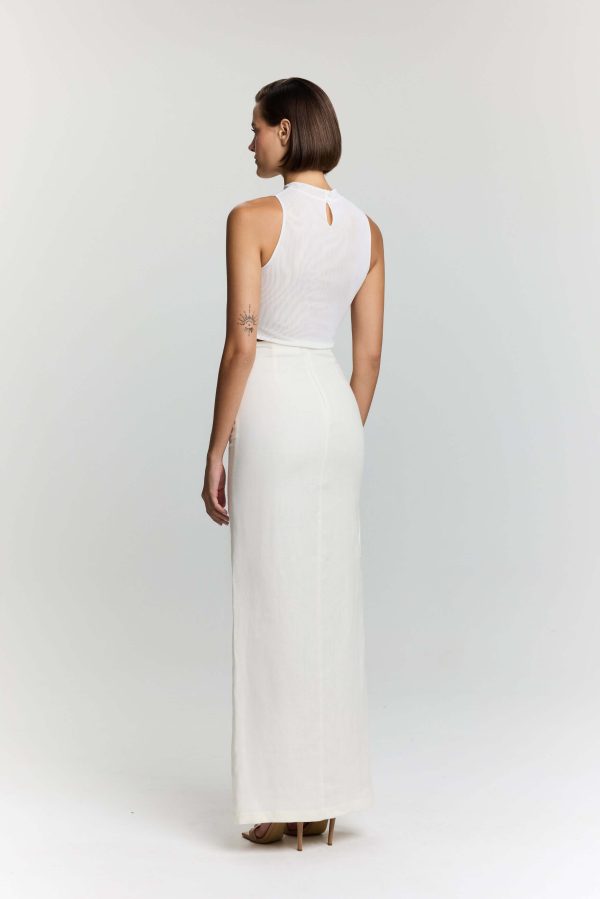 JENDUE Serena Denim Linen Skirt - White | Shop Maxi Skirts - Image 4