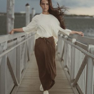 Drawstring Pocket T-Shirt Skirt-Brown
