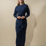 Straight Maxi Drawstring T-Shirt Skirt-Navy