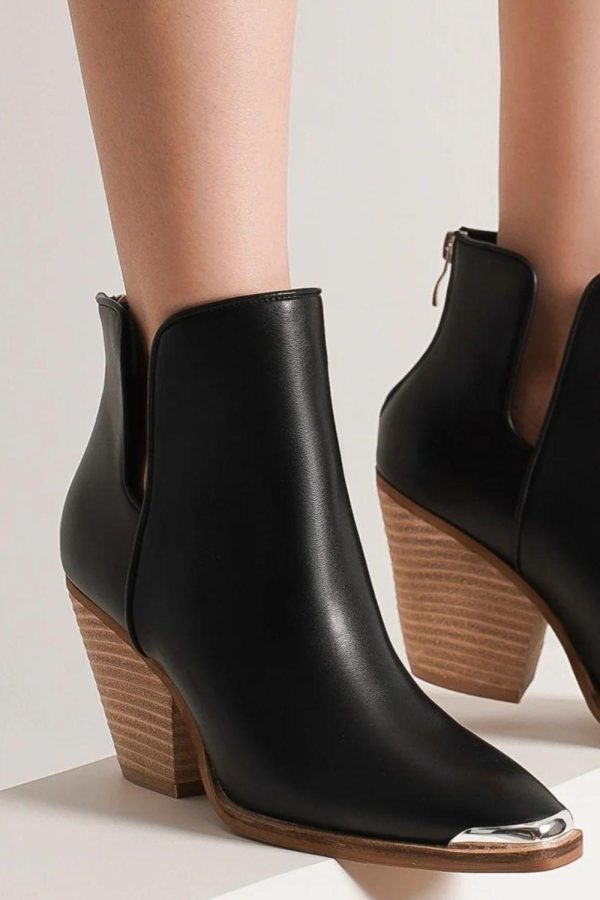 MayFair Pointed Metal-Tip Toe Block Heel Ankle Boots - Image 3