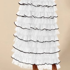SO ME Layered Ruffled Tulle Maxi Skirt