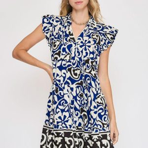 Umgee Floral Ruffled Cap Sleeve Tiered Dress