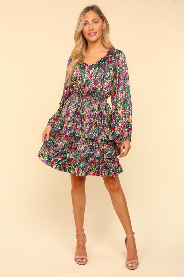 Haptics V-Neck Satin Floral Layered Dress - Image 6