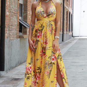 Halter Neck Split Dress