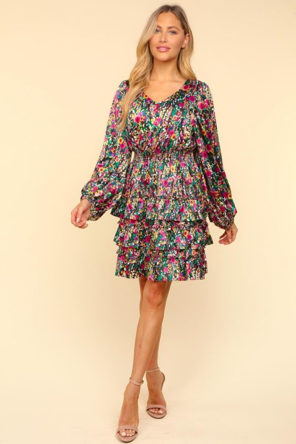 Haptics V-Neck Satin Floral Layered Dress - Image 4