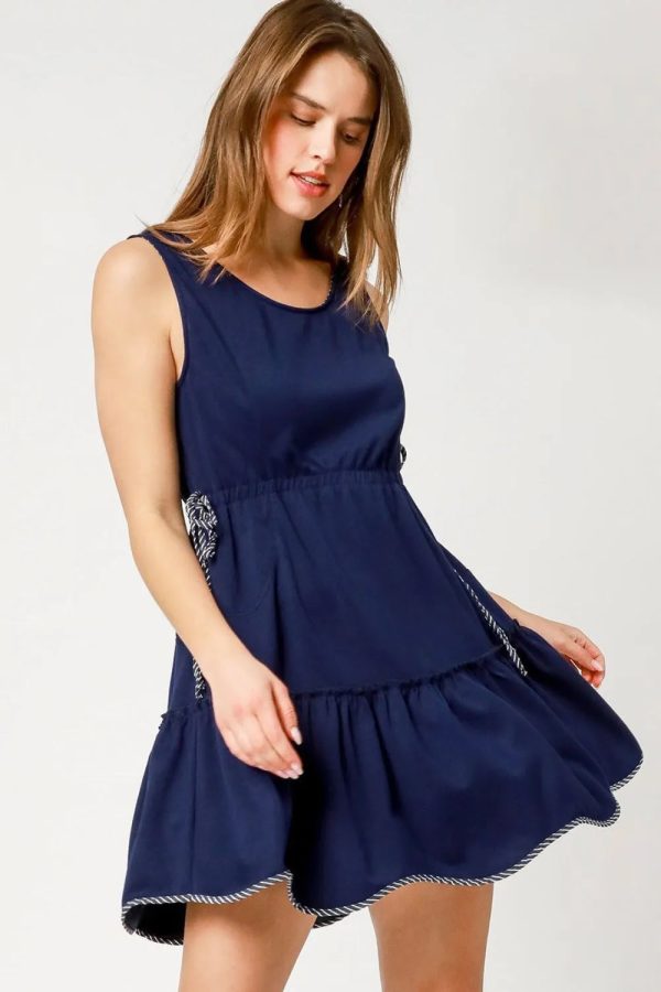 Umgee Frill Drawstring Waist Round Neck Mini Tank Dress - Image 2