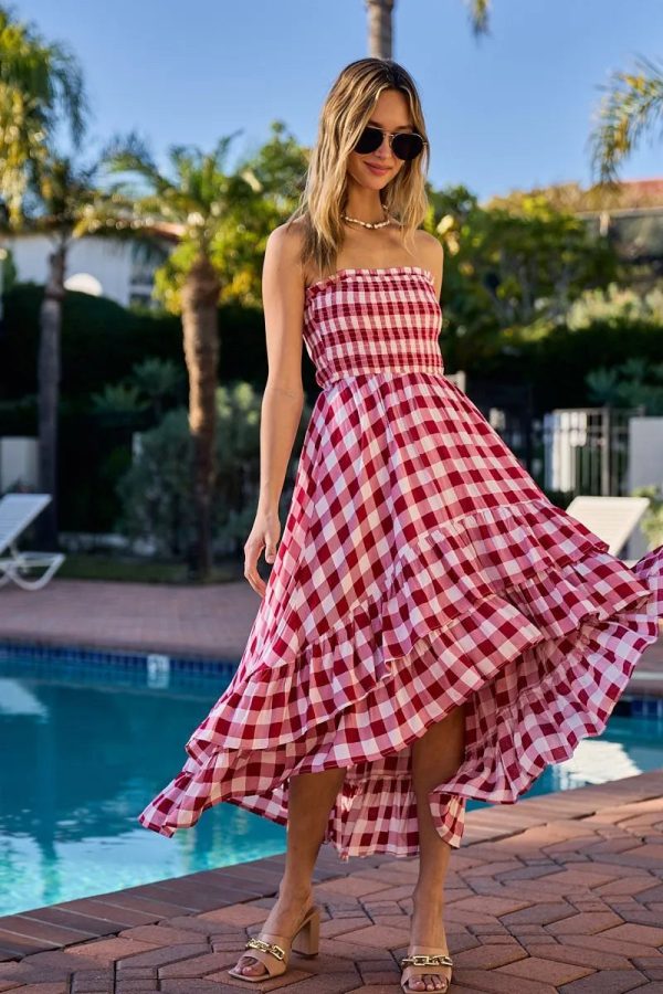 BiBi Smocked Body Off Shoulder Check Dress - Image 4
