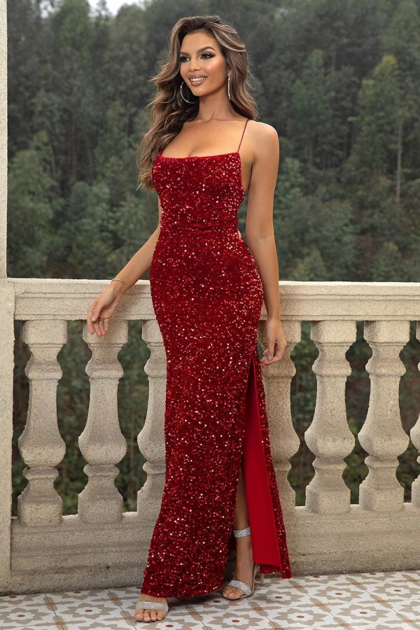 Sequin Backless Split Maxi Dress - Image 4