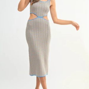 MABLE Multi Color Chevron Knit Bodycon Midi Dress