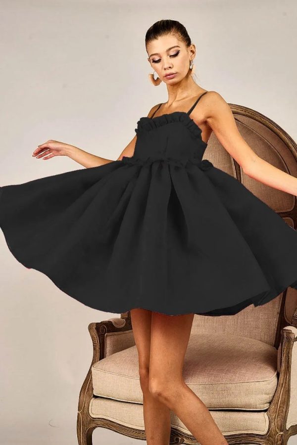 BiBi Ruffled Edge Sweet Heart Neck Sleeveless Tulle Dress - Image 4