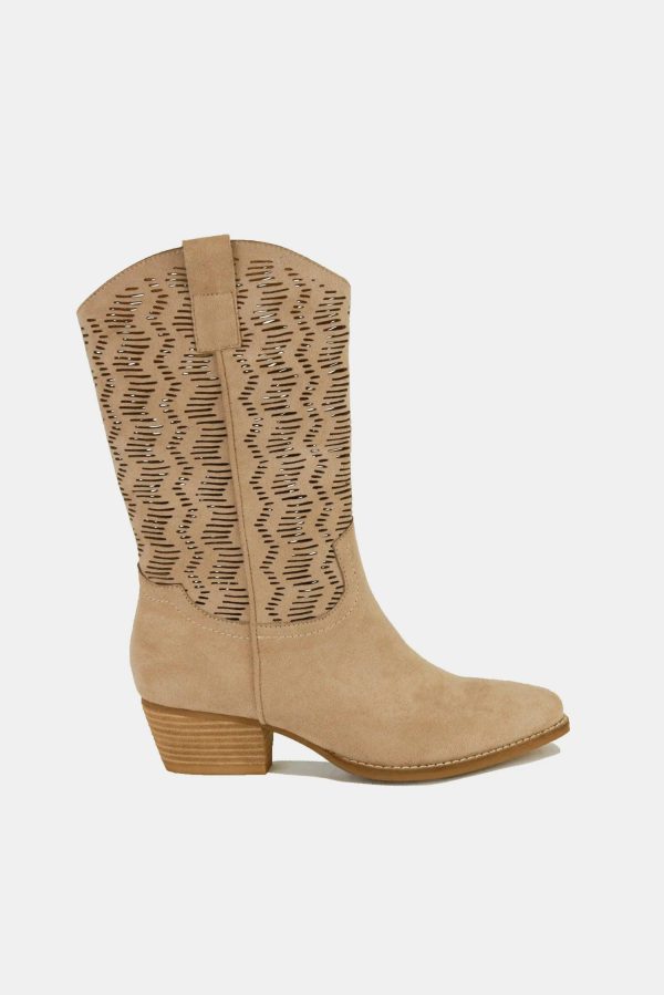 Mayfair Faux Suede Laser Cut Detail Block Heel Boots - Image 2
