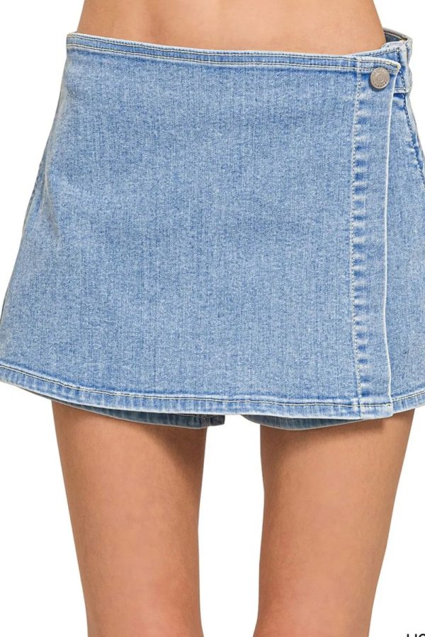 Zenana Wrap Front Skort Denim Shorts - Image 2