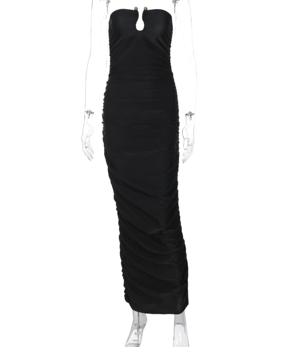 Dulzura Sleeveless Strapless Pleated Maxi Dress With Button Women’S Sexy Elegant Long Dress Party Club Office Spring Summer 6