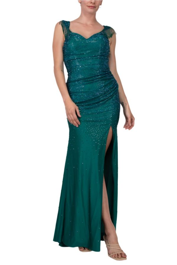 Off The Shoulder Crystal Fringe Slit Gown – - Image 17