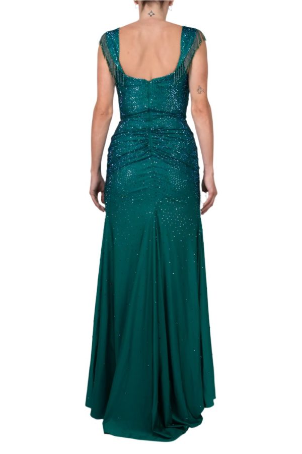 Off The Shoulder Crystal Fringe Slit Gown – - Image 5