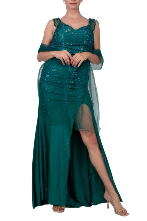 Off The Shoulder Crystal Fringe Slit Gown – - Image 3