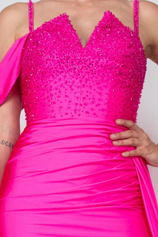 One-Shoulder Gown with Beaded Bodice & Front Slit - Image 5