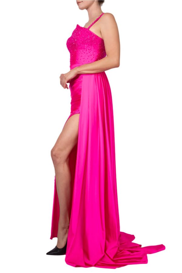 One-Shoulder Gown with Beaded Bodice & Front Slit - Image 4
