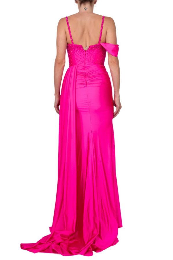 One-Shoulder Gown with Beaded Bodice & Front Slit - Image 3