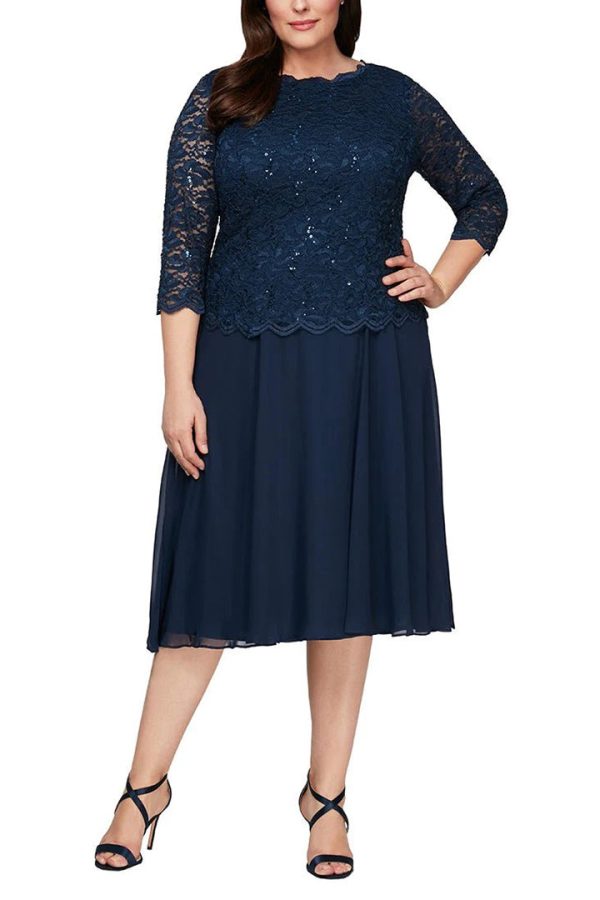 Alex Evenings Crew Neck: Lace Bodice & Flowy Chiffon Dress - Image 4