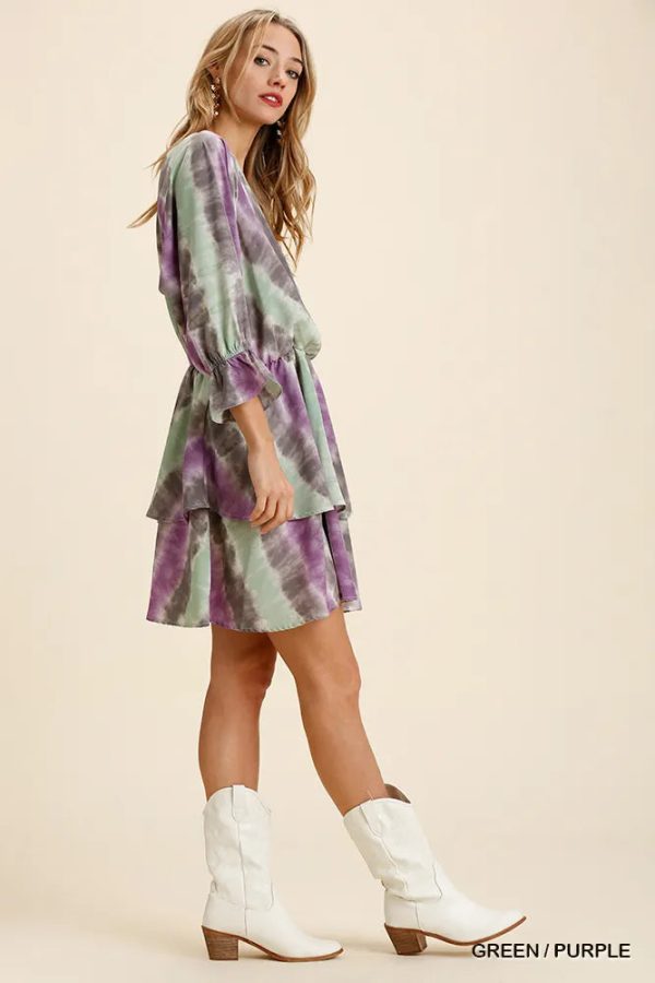 Umgee Tie Dye Ruffled Layered Dress with Elastic Waistband - Image 2